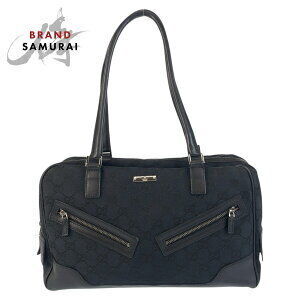 GUCCI black GG canvas leather shoulder bag